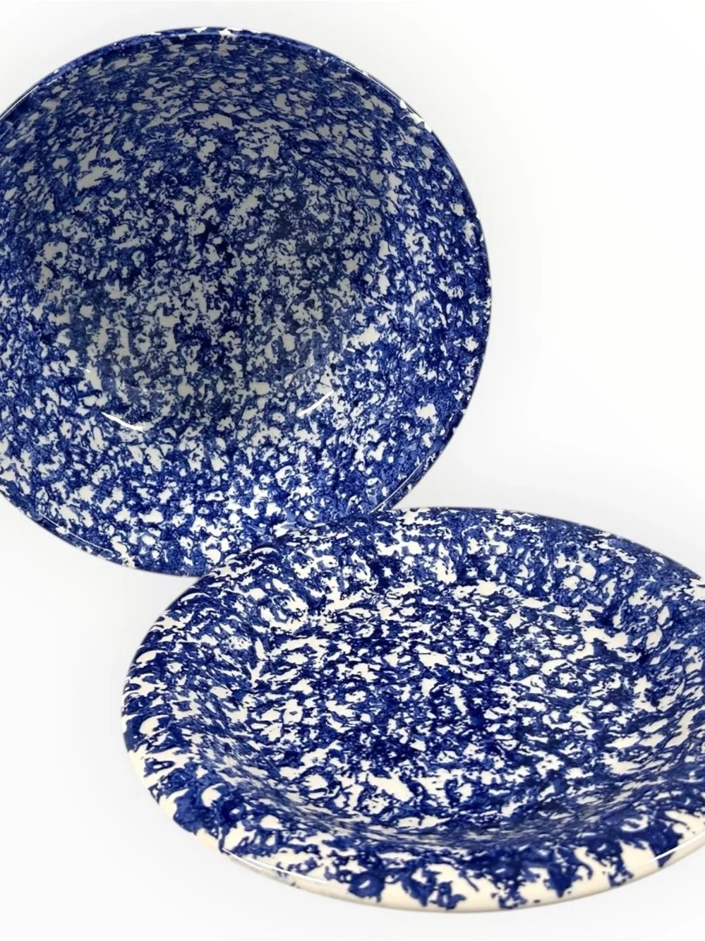Vintage ISG Italy Blue Spongeware Pasta Bowl & Dinner Plate Set 10.5” Stoneware